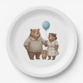 Baby Shower for Boy Blue Balloon Teddy Bear Paper Pappteller (Vorderseite)