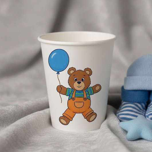 Baby Shower for Boy Blue Balloon Teddy Bear  Pappbecher