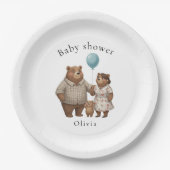 Baby Shower for Boy Blue Balloon Teddy Bear Pappteller (Vorderseite)