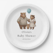 Baby Shower for Boy Blue Balloon Teddy Bear Pappteller (Vorderseite)
