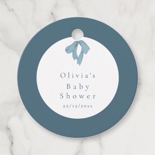 Baby Shower for Boy – Blue Bow , Customizable Geschenkanhänger (Vorderseite)