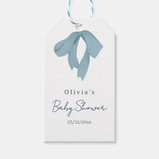 Baby Shower for Boy – Blue Bow , Customizable  Geschenkanhänger (Vorderseite)