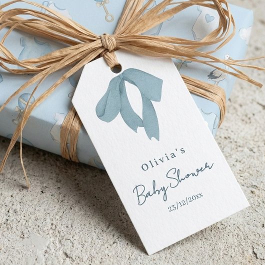 Baby Shower for Boy – Blue Bow , Customizable  Geschenkanhänger