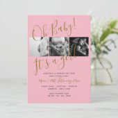 Baby Shower Foto Collage Einladung BLUSH PINK (Stehend Vorderseite)