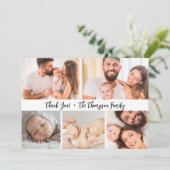 Baby Shower Foto Collage Handschrift Dankeskarte (Stehend Vorderseite)