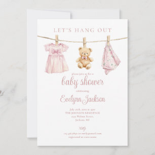 Baby-Shower-Foto-QR-Code mit rosa Mädchenkleiderle Einladung