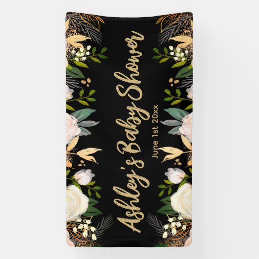 Baby Shower Fotobooth Hintergrund Floral Black Gol Banner (Vertikal)
