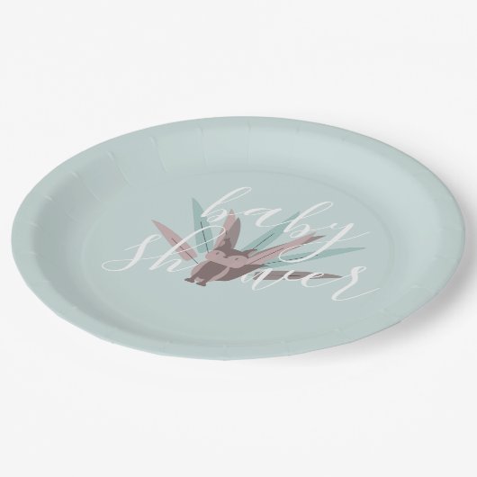 Baby Shower Fox Bohemisch Feathers Pappteller (Schrägansicht)