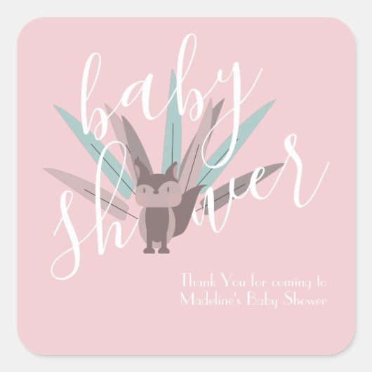 Baby Shower Fox Bohemisch Feathers Quadratischer Aufkleber (Vorderseite)