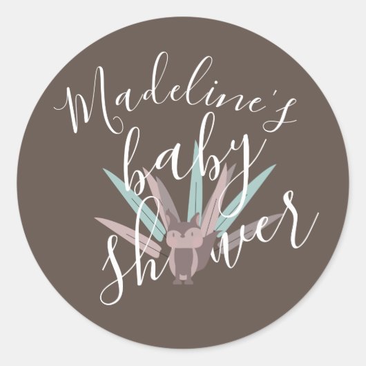 Baby Shower Fox Bohemisch Feathers Runder Aufkleber (Vorderseite)