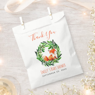 Baby Shower Fox Woodland Greenery Danke, Script Geschenktütchen