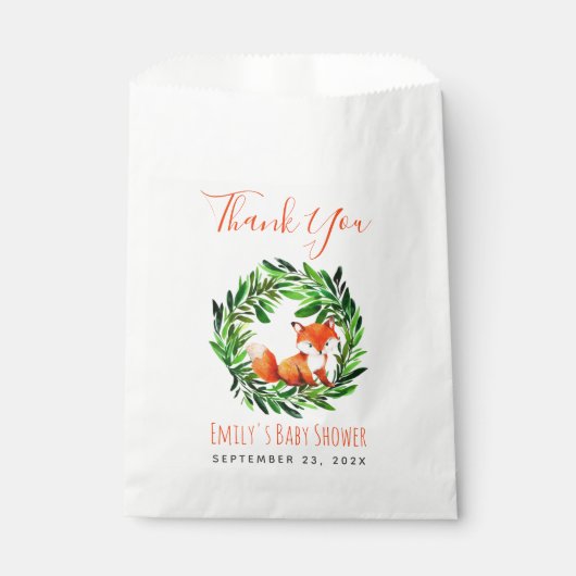 Baby Shower Fox Woodland Greenery Danke, Script Geschenktütchen (Vorderseite)