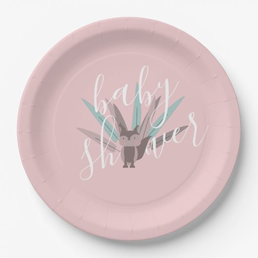 Baby Shower Fuchs Boho Federn Rosa Pappteller (Vorderseite)