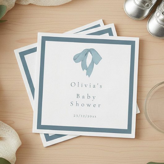 Baby Shower für Jungen – Blaue Schleife, anpassbar Serviette