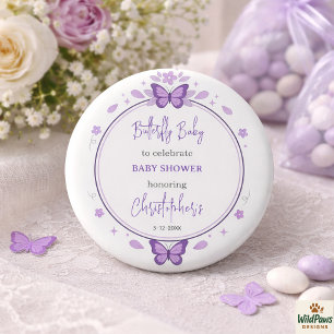 Baby Shower für kleines Mädchen mit lila Schmetter Button