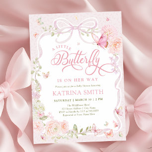 Baby Shower für kleines Mädchen mit rosa Schmetter Einladung