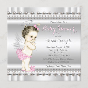 Baby Shower für rosa und silbernen Engel Einladung