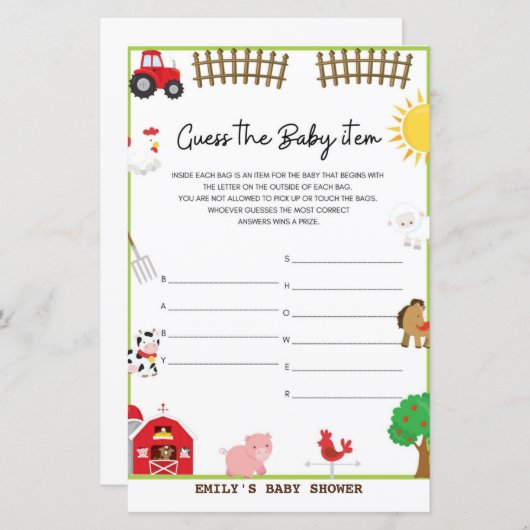 Baby Shower Game (Vorne/Hinten)