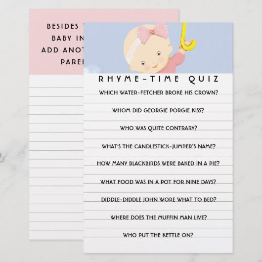 Baby Shower Game Advisor Cards (Vorne/Hinten)
