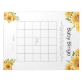 Baby Shower Game Baby Bingo Gelbe Sonnenblumen Notizblock (Vorderseite)