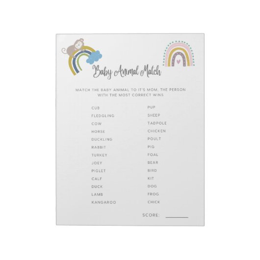 Baby Shower Game Baby Match Gender Neutral Notizblock (Rotiert)
