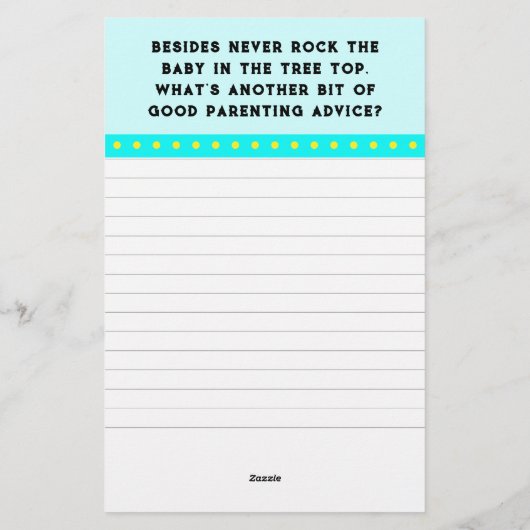 Baby Shower Game Briefpapier (Rückseite)