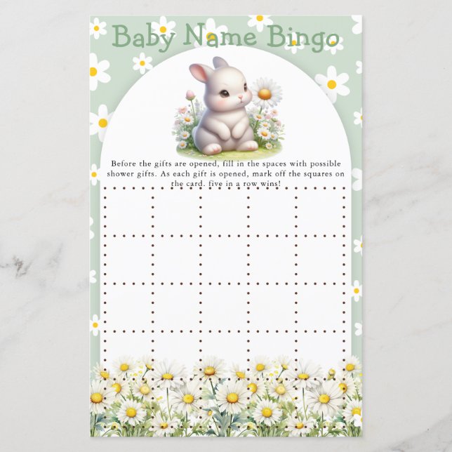 Baby Shower Game Bunny Gender Neutral Baby Bingo (Vorderseite)