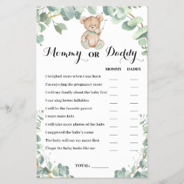Baby Shower Game Card Mommy oder Daddy Bear Greene Flyer