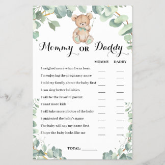 Baby Shower Game Card Mommy oder Daddy Bear Greene Flyer