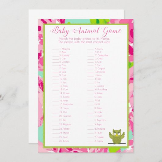 Baby Shower Game Einladung (Vorne/Hinten)