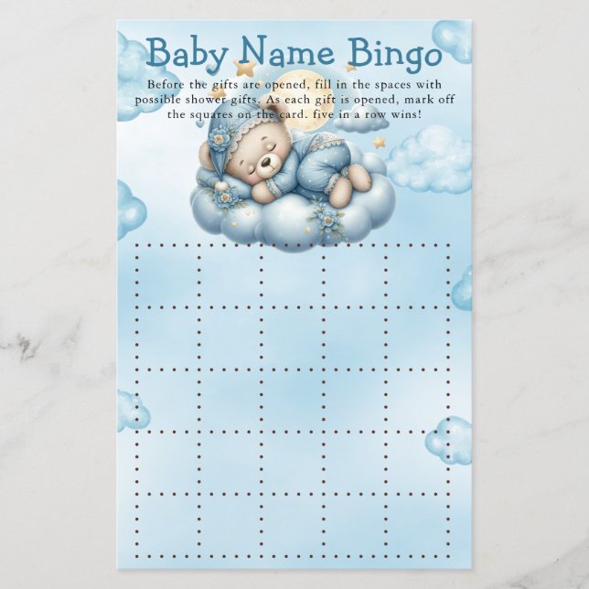 Baby Shower Game Es ist ein Boy Teddy Bingo (Vorderseite)