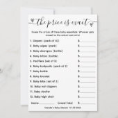Baby Shower Game Guess Der Preis ist exakte Karte (Vorderseite)