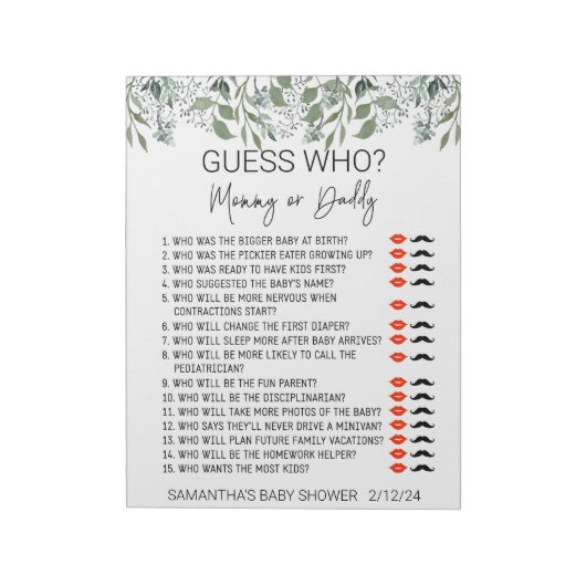 Baby Shower Game Guess Who Leaves Foliage Notizblock (Rotiert)