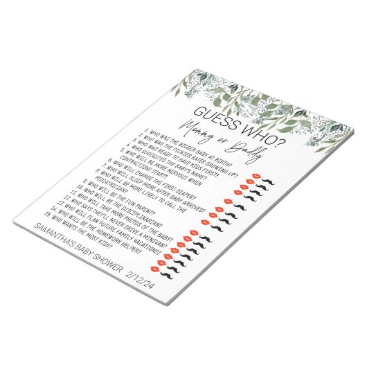 Baby Shower Game Guess Who Leaves Foliage Notizblock (angewinkelt)