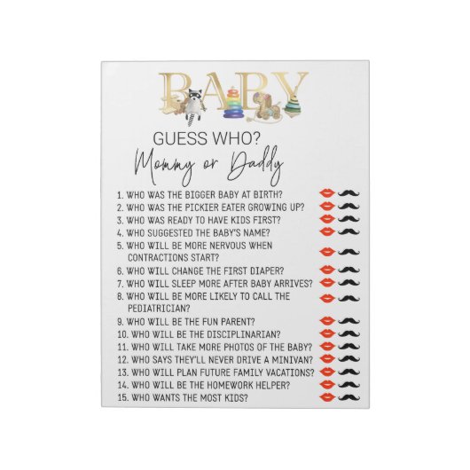 Baby Shower Game Guess Who Toys Gold Notizblock (Rotiert)