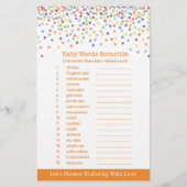 Baby Shower Game in Confetti Thema (Rückseite)