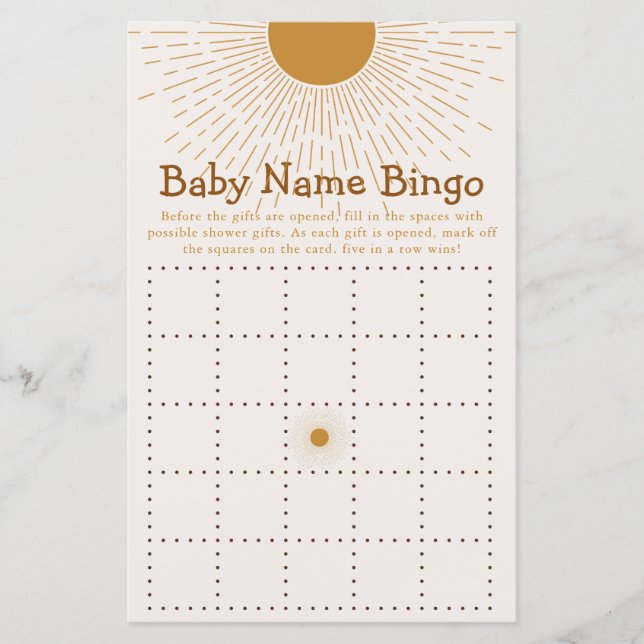 Baby Shower Game kommt hier der Sohn Bingo (Vorderseite)