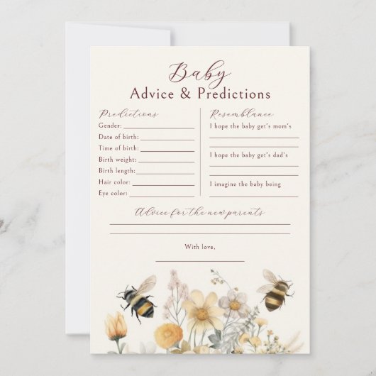 Baby Shower Game Predictions Ratschläge wünscht Einladung (Vorderseite)