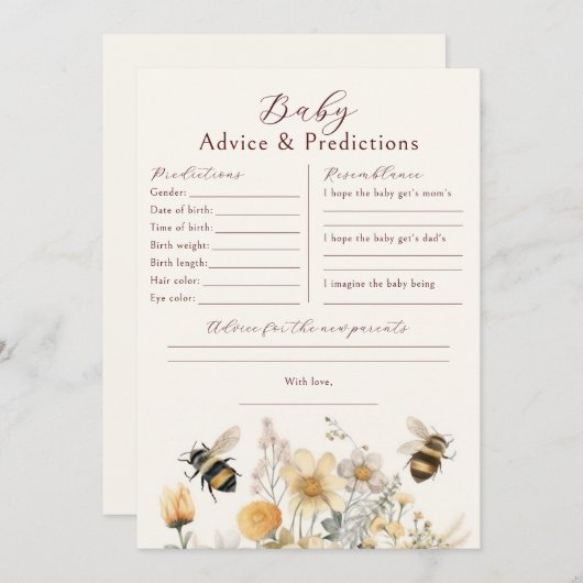 Baby Shower Game Predictions Ratschläge wünscht Einladung (Vorne/Hinten)