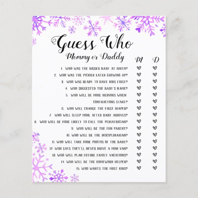 Baby Shower Game - Raten Sie mal, Baby, es ist kal (Vorderseite)