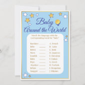 Baby Shower Game Rund um die World Blue Gold Stars Einladung (Vorderseite)