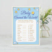 Baby Shower Game Rund um die World Blue Gold Stars Einladung (Stehend Vorderseite)
