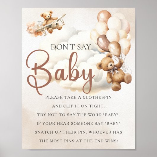 Baby Shower Game SAGT NICHT BABY Bären Balloons Poster (Vorne)