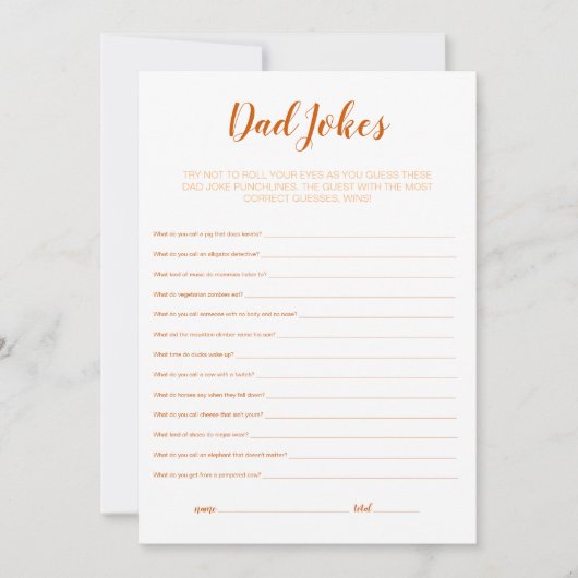 Baby Shower Game - Vater Jokes Dankeskarte (Vorderseite)