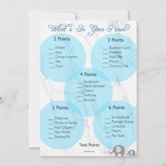 Baby Shower Game "Was ist in deiner Handtasche?" Einladung (Vorderseite)