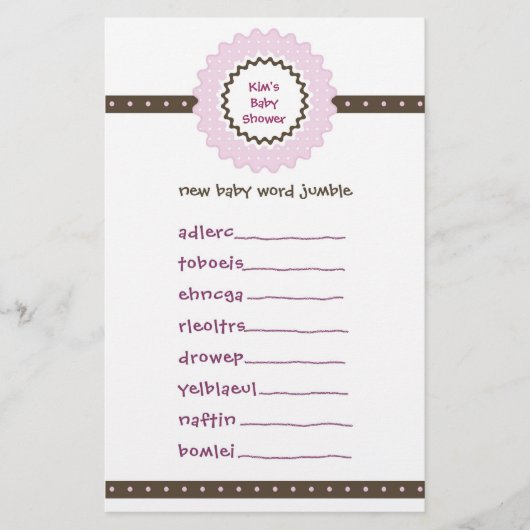 Baby Shower Game - Word Jumble (Vorderseite)