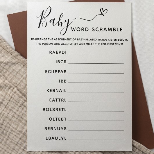 Baby Shower Game Word Scramble mit Answer Key Einladung
