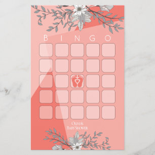 Baby Shower Games Bingo Modern Coral Geometric Flyer
