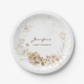 Baby Shower Garden Florals 7 in Sepia Pappteller (Vorderseite)