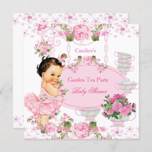 Baby Shower Garden Tee Party Spitzen Pink Brünett Einladung